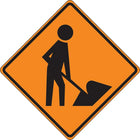 Accuform Signs Tilt-Adjust Men At Work Roll-Up Construction Sign, 36" x 36", Vinyl, Pictogram-Display Type Adhesive