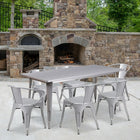 Flash Furniture 31.5'' x 63'' Rectangular Silver Metal Indoor-Outdoor Table Set with 6 Arm Chairs (ET-CT005-6-70-SIL-GG)-Galvanized Steel, Metal, Rubber