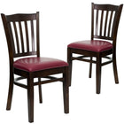 Flash Furniture HERCULES Series Vertical Slat Back Walnut Wood Restaurant Chairs with Burgundy Vinyl Seat - 2 Pack-Vertical Slat Back Design