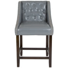 Flash Furniture Carmel Series 24" High Transitional Tufted Walnut Counter Height Stool - Light Grey LeatherSoft-Transitional Style Stool