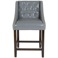 Flash Furniture Carmel Series 24" High Transitional Tufted Walnut Counter Height Stool - Light Grey LeatherSoft-Transitional Style Stool