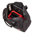 The Rolling Stones Iconic Collection Quilted Duffle Bag - Black-Top main zippered opening to access all your essentials