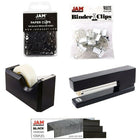 JAM Paper Office Starter Desk Kit, Black (338756bk)-Includes paper clips, binder clips, tape dispenser, stapler, and staples