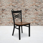 Flash Furniture HERCULES Series Black "X" Back Metal Restaurant Chair - Cherry Wood Seat-.625'' Thick Plywood Seat