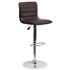 Flash Furniture Contemporary Brown Vinyl Adjustable Height Barstool with Horizontal Stitch Back & Chrome Base-Mid-Back Design
