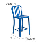 Flash Furniture 24" High Blue Metal Indoor-Outdoor Counter Height Stool with Vertical Slat Back-Designed for Indoor and Outdoor Use