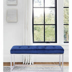 Plata Decor Cisne Chrome Bench with Velvet Top - Blue-No assembly required