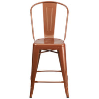 Flash Furniture 24" High Copper Metal Indoor-Outdoor Counter Height Stool with Back-Bistro Style Counter Stool