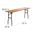 Flash Furniture 18" x 72" Rectangular Wood Folding Training / Seminar Table with Smooth Clear Coated Finished Top-265 lb. Static Load Capacity
