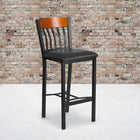 Flash Furniture Eclipse Series Vertical Back Black Metal & Cherry Wood Restaurant Barstool with Black Vinyl Seat-2" Thick Foam Padded Seat