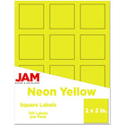 JAM Paper Square Address Labels - 2" x 2" - Neon Yellow - 120 Pack -English only packaging