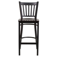 Flash Furniture HERCULES Series Black Vertical Back Metal Restaurant Barstool - Walnut Wood Seat-Metal Barstool