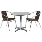 Flash Furniture 31.5"L Round Indoor-Outdoor Table with 2 Rattan Chairs, Aluminum (TLH32RD020CHR2)-Aluminum/Aluminum, Plastic, Rattan, Stainless Steel