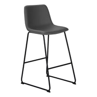 Monarch Specialties 7752 Barstool - Grey Leather-Look/Black Metal-Modern style, with supportive curved backrest and seat cushion upholstered in a grey leather-look fabric