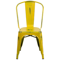 Flash Furniture Distressed Yellow Metal Indoor-Outdoor Stackable Chair-Stackable Bistro Style Chair