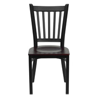 Flash Furniture HERCULES Series Black Vertical Back Metal Restaurant Chair - Mahogany Wood Seat-Metal Chair