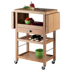 Winsome Barton Kitchen Cart with Built-In Wine Rack, Bamboo (80434)-Top Shelf: 19"W x 13.3"D x 9"H; Middle Slatted Shelf: 19"W x 11.9"D x 5.3"H; Bottom Shelf: 19"W x 11.9"D x 10.2"H