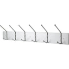 Safco Costumers, Wall Mounted, 6-Hooks, Chrome-Chrome-plated double steel hooks mounted on a satin aluminum back plate