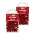 JAM Paper Push Pins, Red Pushpins, 2 Packs of 100, 200 Total (2242955a)-Red Plastic with Metal Point