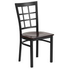 Flash Furniture HERCULES Series Black Window Back Metal Restaurant Chair - Walnut Wood Seat-500 lb. Weight Capacity