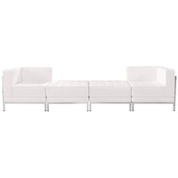 Flash Furniture HERCULES Imagination Series Melrose LeatherSoft 4 Piece Chair & Ottoman Set - White-Contemporary Reception Set
