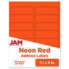 JAM Paper Rectangular Shipping Address Labels - 1-1/3" x 4" - Neon Red - 126 Pack -English only packaging