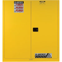 Justrite Sure-Grip EX Vertical Drum Storage Cabinets, 2 Doors, Manual with Drum Rollers, 43" x 34" x 65", 495Lb-Suitable for storage of larger quantities of flammable liquids and have all the same features as Justrite®'s standard safety cabinets