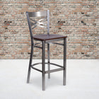 Flash Furniture HERCULES Series Clear Coated "X" Back Metal Restaurant Barstool - Walnut Wood Seat-.625'' Thick Plywood Seat