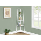 Monarch Specialties 3665 60"H Bookcase - White/White Metal Corner Etagere-The bookshelf fits in the corner like a charm; 4 fixed tray style shelves in a thick panel construction are perfect for books and other decor items