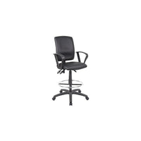 Nicer Furniture Multi-Function PU Drafting Chair-Upholstered In Black PU Leather plus adjustable arms and a 20-Inch Diameter Chrome Foot ring
