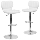 Flash Furniture Contemporary Vinyl Adjustable Height Barstool with Vertical Stitch Back & Chrome Base - White - 2 Pack-Low Back Design