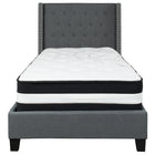Flash Furniture Riverdale Twin Size Tufted Upholstered Platform Bed with Pocket Spring Mattress - Dark Grey Fabric-Twin Platform Bed and Mattress Set