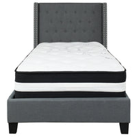 Flash Furniture Riverdale Twin Size Tufted Upholstered Platform Bed with Pocket Spring Mattress - Dark Grey Fabric-Twin Platform Bed and Mattress Set
