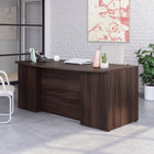 Sauder 71"W Affirm Executive Desk - Noble Elm- Cord management system with two desk top grommet holes keep your desk clutter free