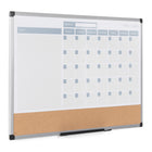 MasterVision 3-in-1 Dry-Erase Calendar Planner Board - Silver Frame - 24" H x 36" W-Cork bulletin strip to post messages and loose memos