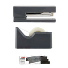 JAM Paper Office & Desk Sets, Tape Dispenser Stapler Pack of Staples, Grey and Black (33758GYBK)-Stapler Size: 6" x 2.5" x 1.125" Staples Size: Standard (.5" x .25") Tape Dispenser Size: 4.5" x 2.5" x 1.75"