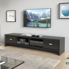 CorLiving TLK-802-B Lakewood Extra Wide TV Bench, Black Wood Grain Finish for TVs up to 80"-Black Wood Grain printed faux wood finish