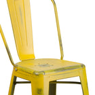 Flash Furniture Commercial Grade 24" High Distressed Metal Indoor-Outdoor Counter Height Stool with Back - Yellow-Cross Brace under seat provides extra stability