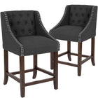 Flash Furniture Carmel 24"H Transitional Tufted Walnut Counter Height Stool with Accent Nail Trim - Charcoal Fabric - 2 Pack-Black Fabric Upholstery