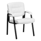 Flash Furniture Leather Executive Side Reception Chair with Black Metal Frame - White-Contemporary Style