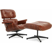 Nicer Furniture Modern Classic Lounge Chair & Ottoman Set - Tan/Rosewood-Upholstered in 100% full-grain Italian aniline leather.