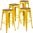 Flash Furniture 30" High Backless Metal Barstool with Square Wood Seat - Yellow-Set of 4 Stackable Industrial Style Modern Stools