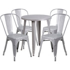 24'' Round Silver Metal Indoor-Outdoor Table Set with 4 Cafe Chairs [CH-51080TH-4-18CAFE-SIL-GG]-Metal Cafe Table