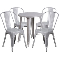 24'' Round Silver Metal Indoor-Outdoor Table Set with 4 Cafe Chairs [CH-51080TH-4-18CAFE-SIL-GG]-Metal Cafe Table