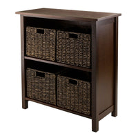 Winsome Granville 5-Piece Storage Shelf, 2-Section with 4 Foldable Baskets, Antique Walnut-Granville Storage Shelf with Foldable Baskets is perfect to storage and organized your goodies.