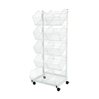 Can-Bramar 5-Tier Mobile Merchandiser, 18" x 23" x 58", White-Features 5 wire basket merchandisers with dividers