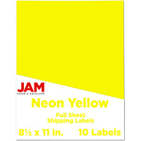 JAM Paper Full Page Sticker Paper Shipping Labels - 8-1/2" x 11" - Neon Yellow - 10 Pack -English only packaging