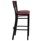 Flash Furniture HERCULES Series Black 4 Square Back Metal Restaurant Barstool - Mahogany Wood Back - Burgundy Vinyl Seat-Mahogany Wood Designer Back - 4 Square Cutout