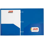 JAM Paper Plastic Heavy Duty 3 Hole Punched Two Pocket School Folder, Blue, 12 Pack (383HPbbug)-12 per pack