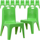 Flash Furniture Green Plastic Stackable School Chair with Carrying Handle & 11" Seat Height - 10 Pack-Set of 10 Stacking Student Chairs